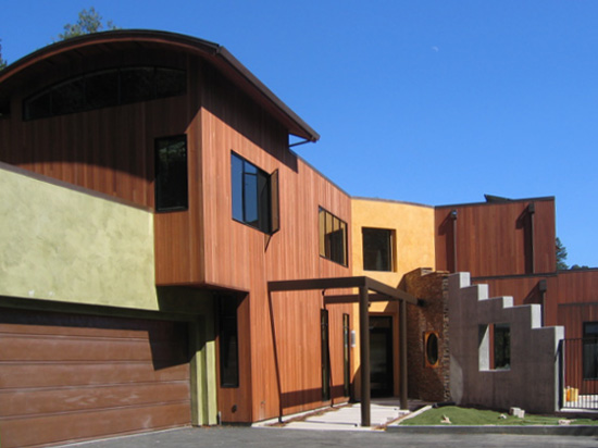 Redwood Siding with stucco accents on a modern house.