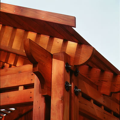 A modern home with redwood siding.