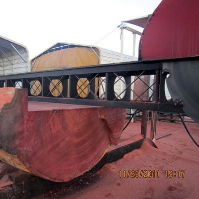 Redwood lumber being recovered from a salvage log.